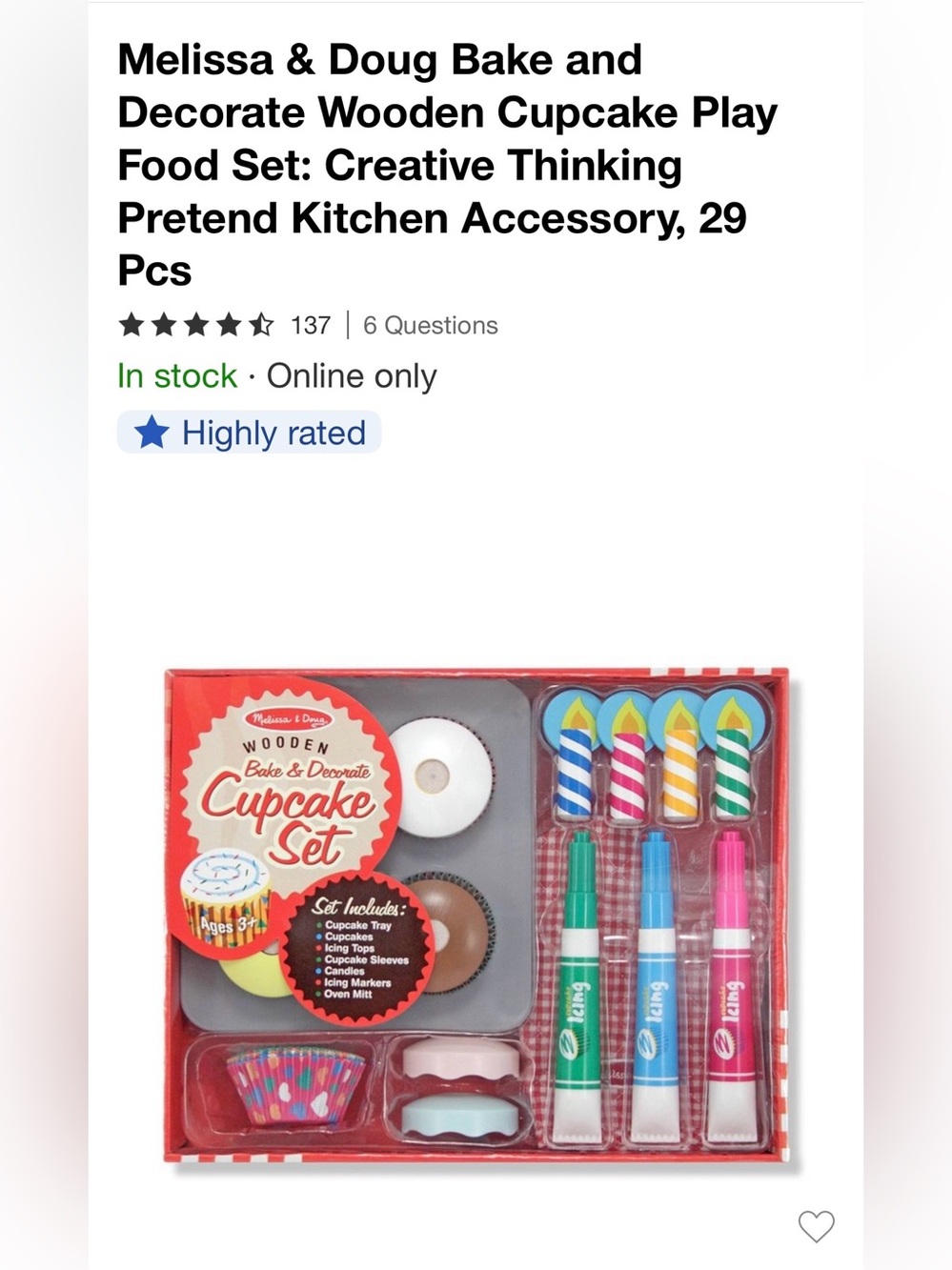 Melissa & Doug Wooden Cupcake Decorating Set - Red, Blue, Green, Pink, Yellow